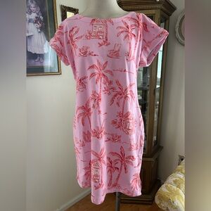NWT T by Talbots Pink Tropical Palm Print T-Shirt Dress SZ M. C:4777-89
